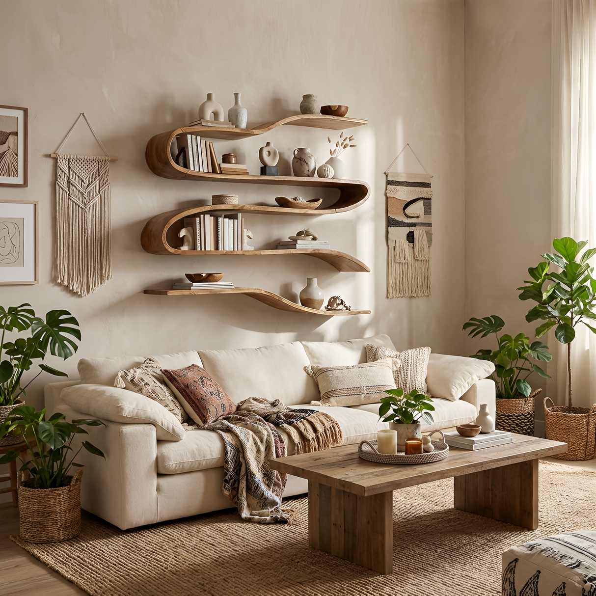 Industrial Natural Wood Kitchen Floating Shelf For Pantry Storage