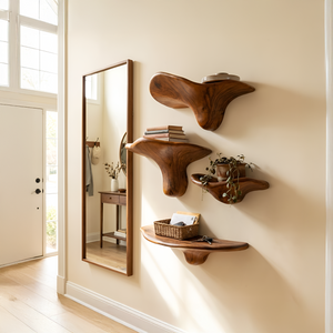 Modern Handcrafted Wooden Mushroom Shelf For Living Room Wall Decor