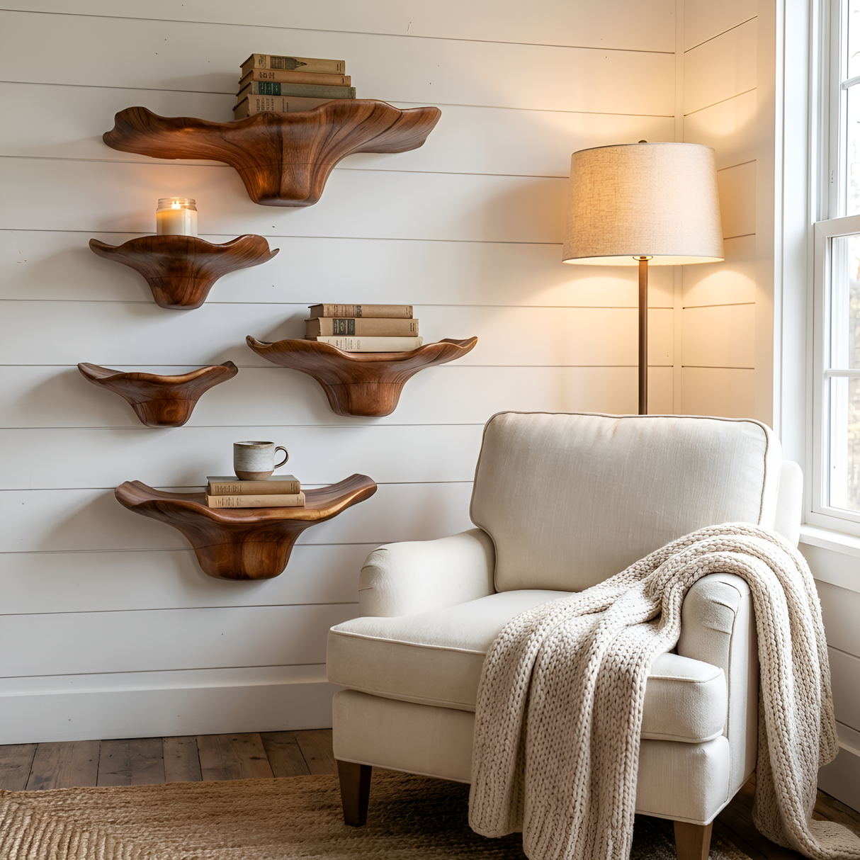 Farmhouse Solid Wood Mushroom Shelf For Bedroom Interior Styling