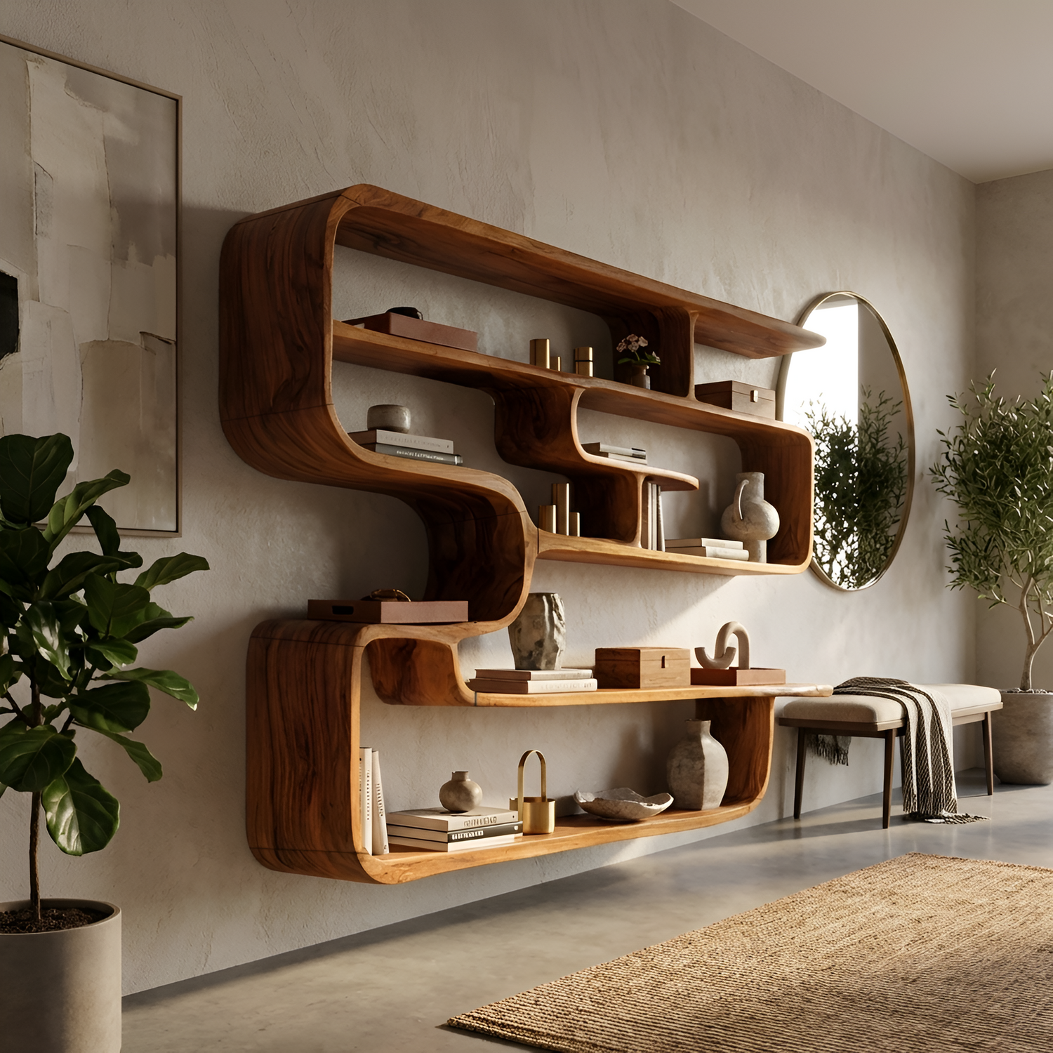 Rustic Live Edge Shelving Unit For Living Room Storage Display