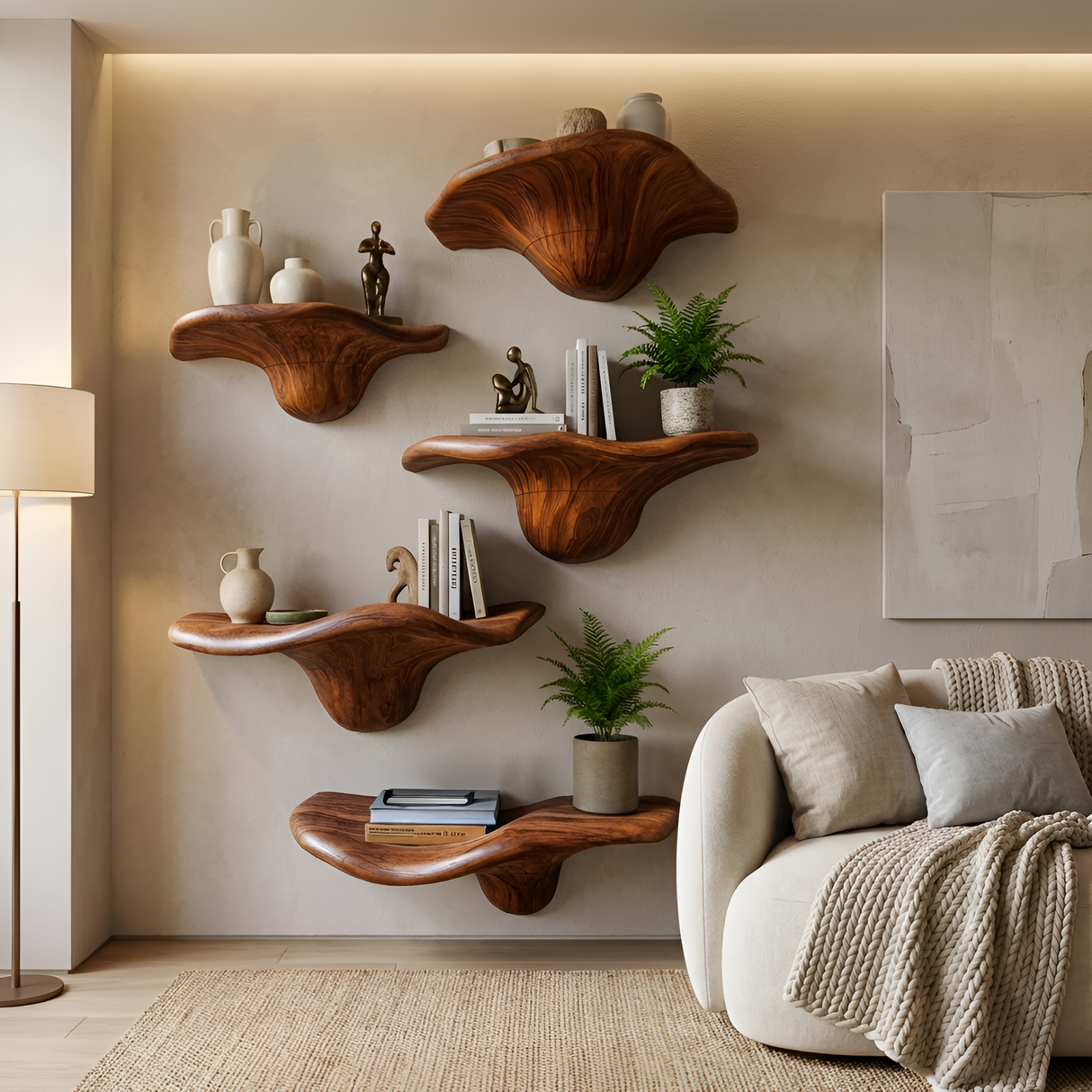 Modern Solid Wood Mushroom Shelf For Living Room Display Decor