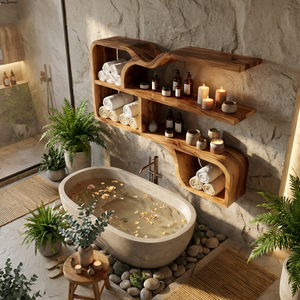 Farmhouse Rustic Wooden Wall Storage Shelf For Bathroom Organizer