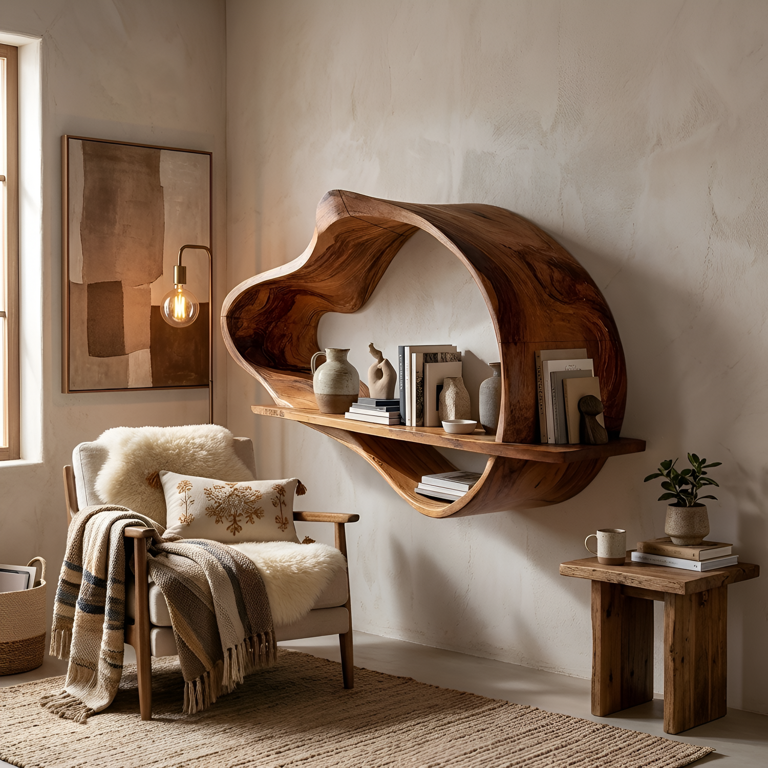 Farmhouse Rustic Wooden Display Shelf For Entryway Wall Decor