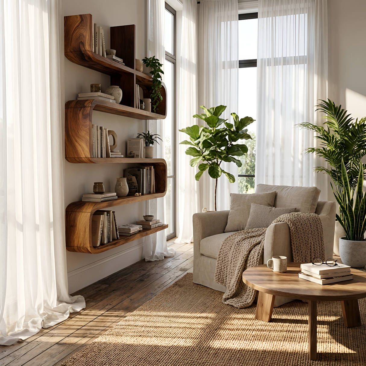 Modern Natural Wood Display Shelf For Living Room Wall Decor
