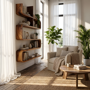 Modern Natural Wood Display Shelf For Living Room Wall Decor