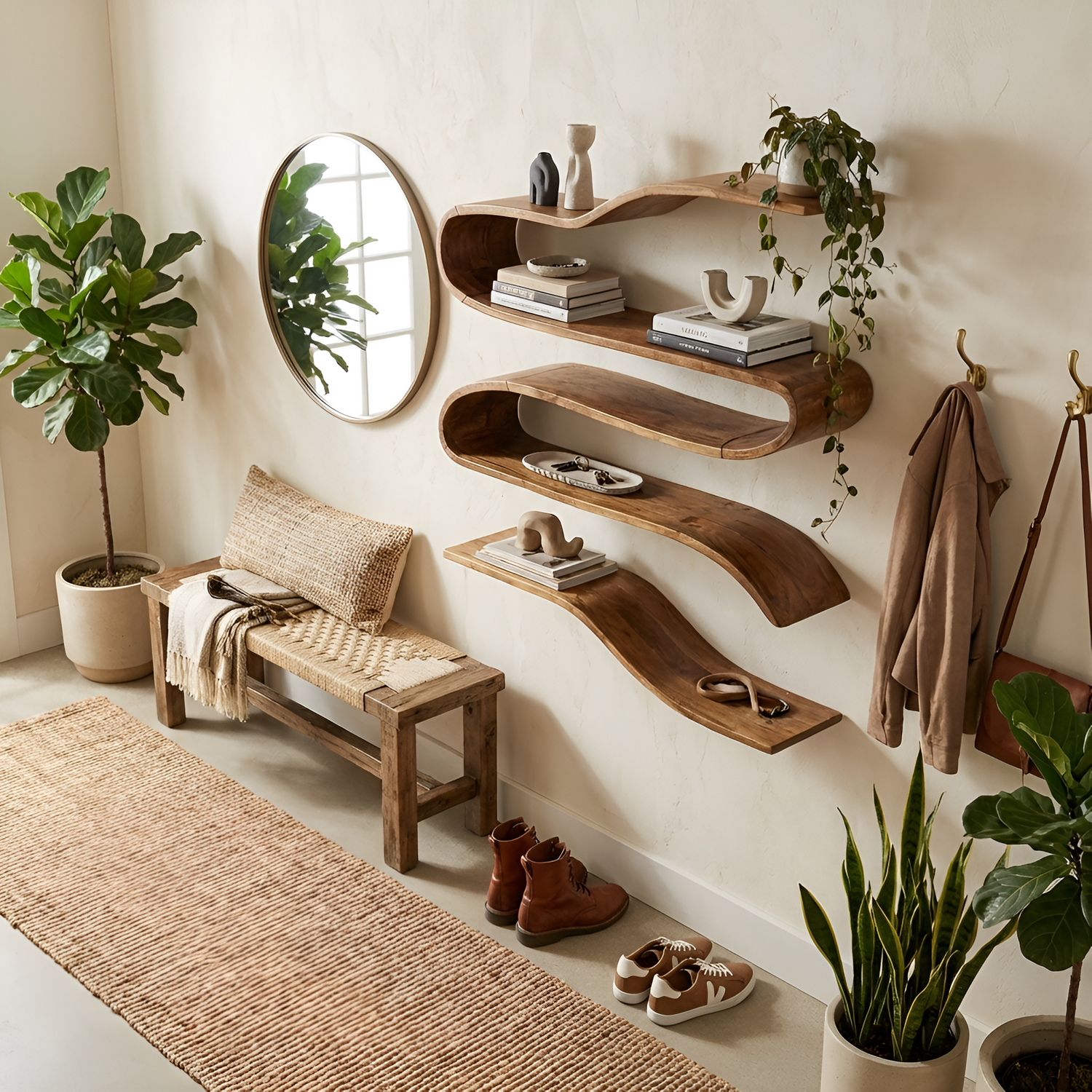 Industrial Natural Wood Kitchen Floating Shelf For Pantry Storage