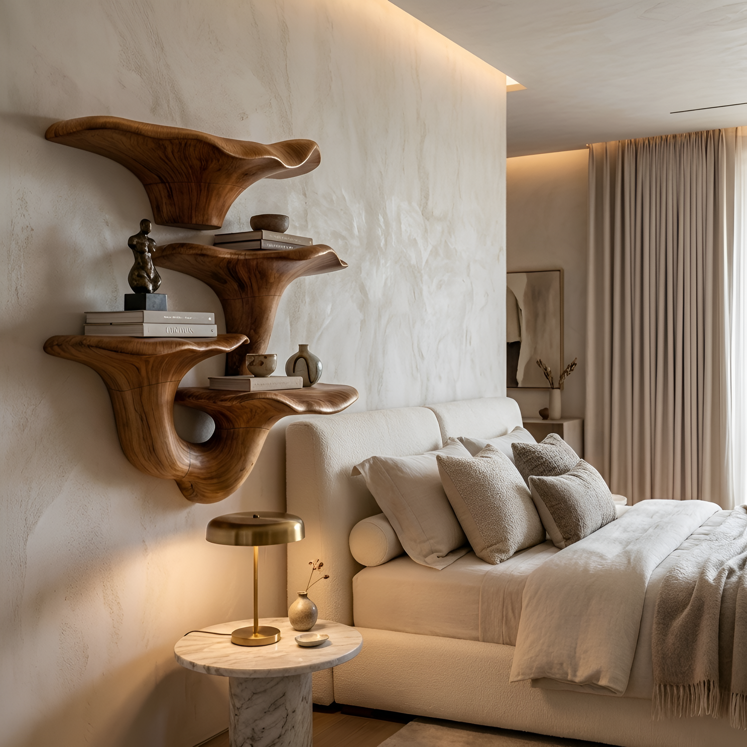 Farmhouse Wooden Live Edge Mushroom Shelf For Cozy Interior Design