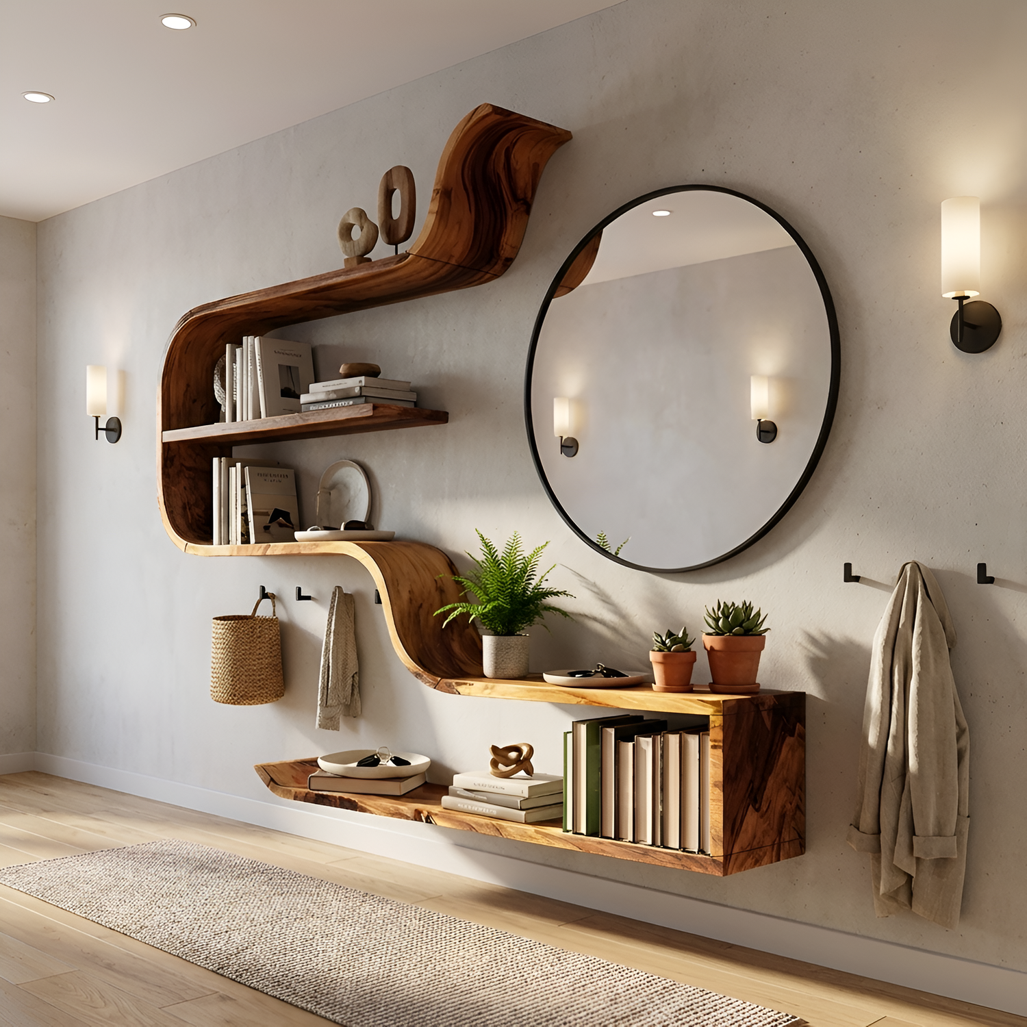 Handcrafted Wooden Entryway Organizer Shelf For Hallway Storage