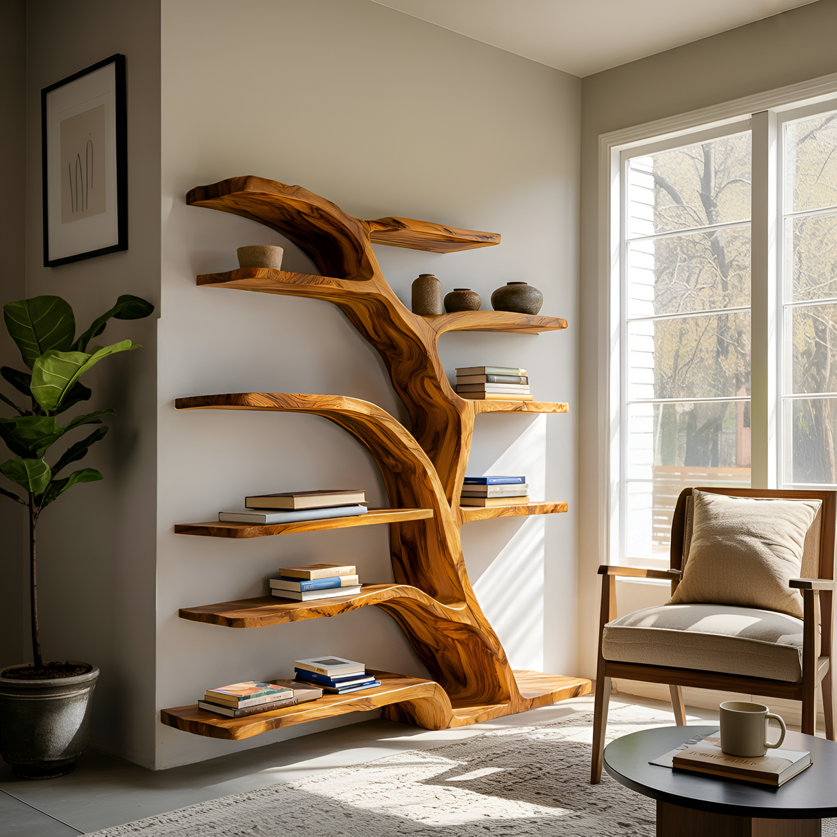 Modern Bookshelf Flowing Curved Design For Living Decor