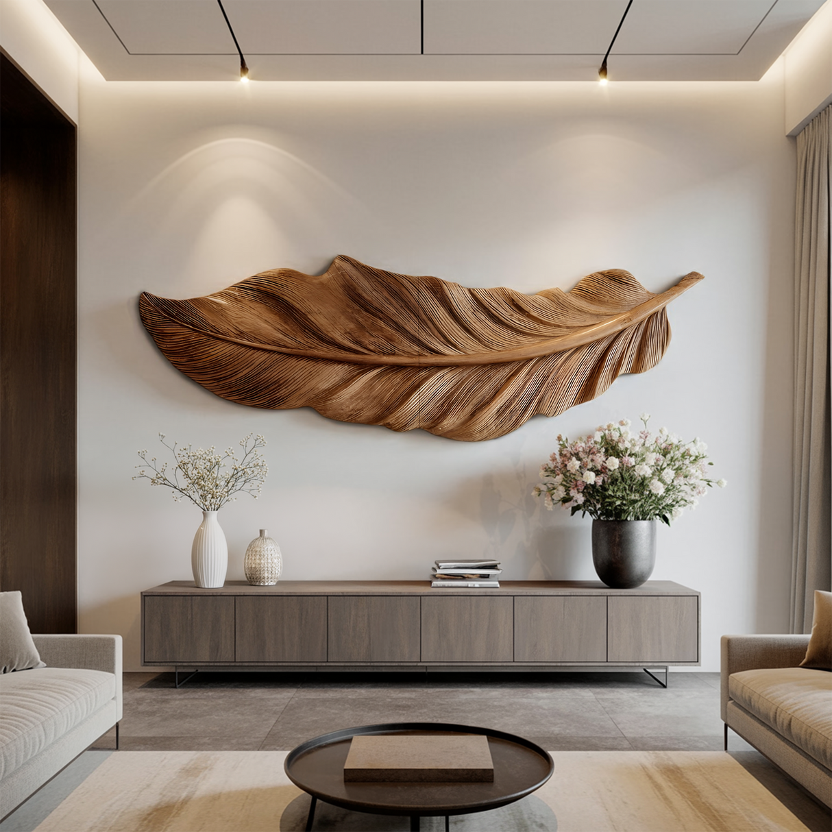 Hand Carved Feather Wall Art For Modern Home Decor
