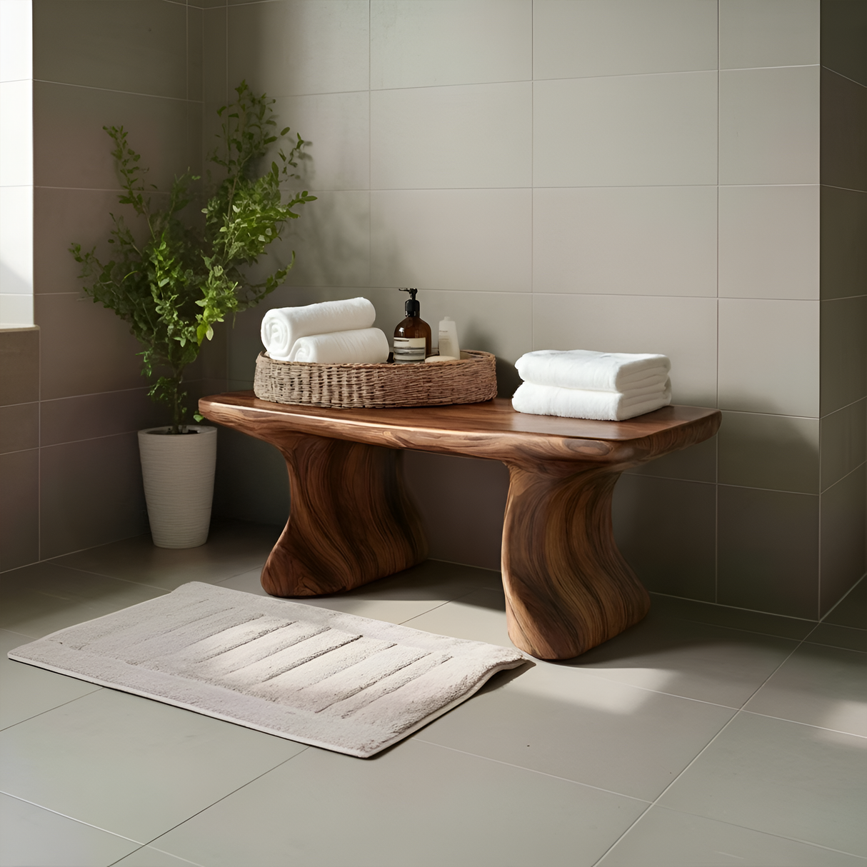 Modern Organic Curved Bath Bench For Bathroom