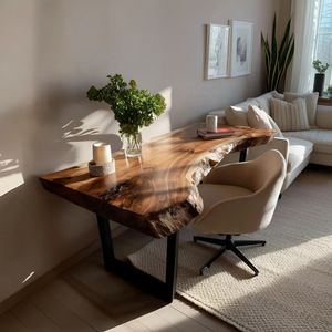 Mid Century Wooden Live Edge Desk For Living Room Decor