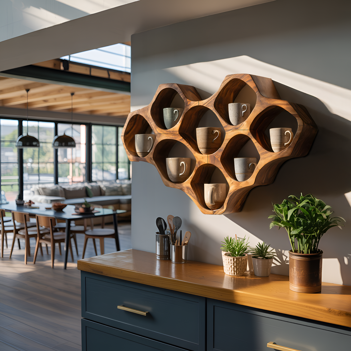 Modern Honeycomb Wood Shelf For Pantry Organization