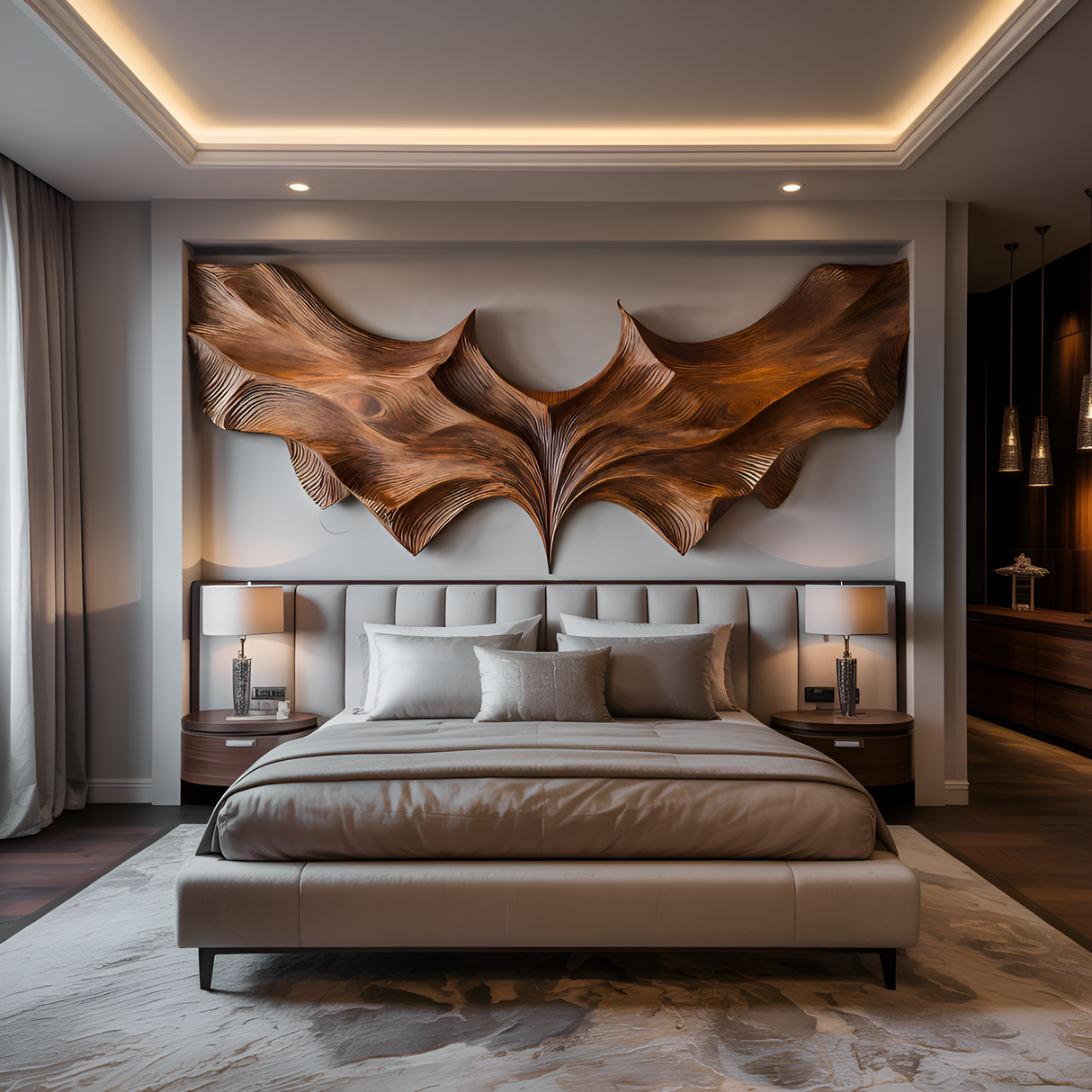 Contemporary Sculptural Wood Bat Wall Art For Living Room