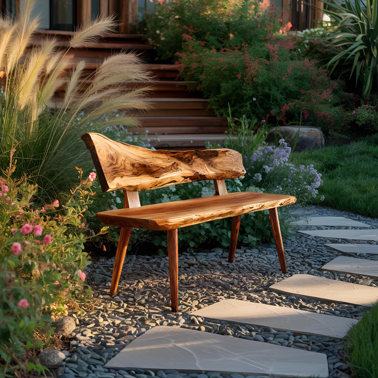Minimal Outdoor Wooden Bench For Green Garden