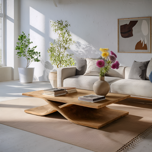 Modern Coffee Table Curved Layered Design For Living Room
