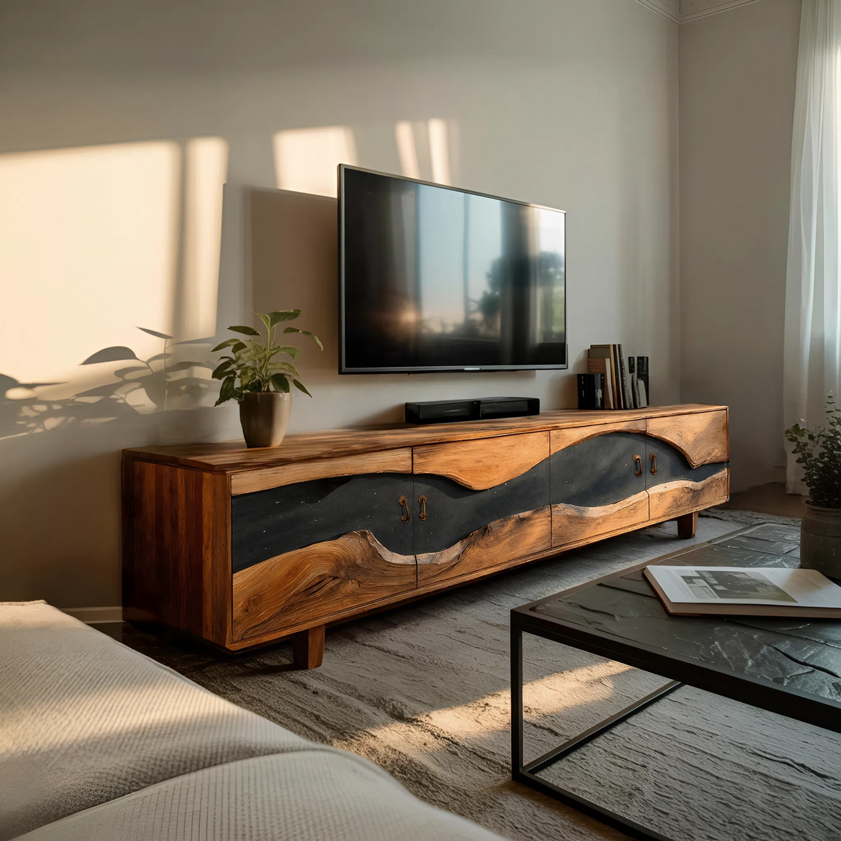 Handcrafted Wooden TV Stand For Natural Interior