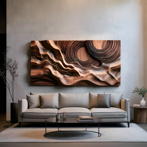 Layered Wave Wall Sculpture With Abstract Circles For Living Room
