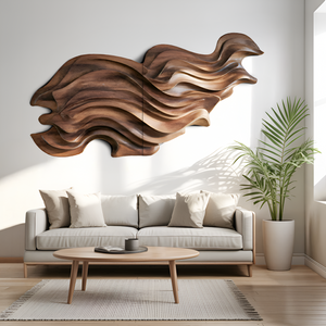 Flowing Wave Wall Sculpture With Abstract Carving For Living Room