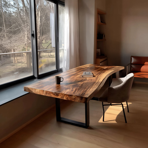 Mid Century Rustic Wooden Live Edge Desk For Home Office