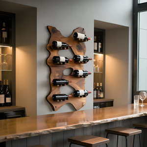 Mid Century Wooden Live Edge Wine Holder For Living Room Decor