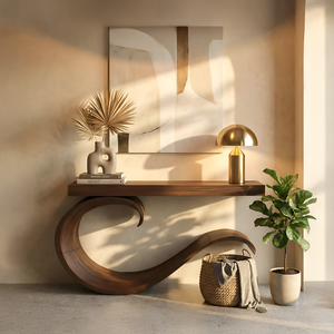 Handcrafted Sculptural Live Edge Console Table For Luxury Living Room