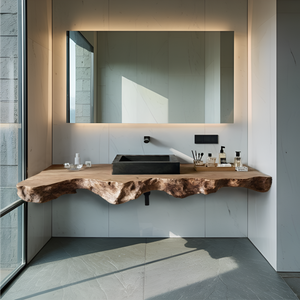 Live Edge Solid Wood Vanity For Rustic Bathroom