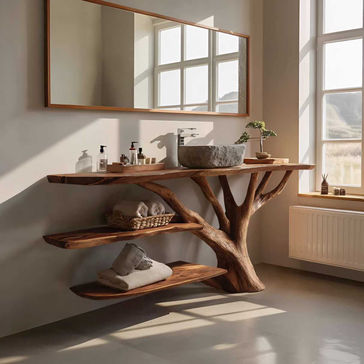 Farmhouse Wooden Live Edge Bathroom Vanity For Rustic Bathroom Design