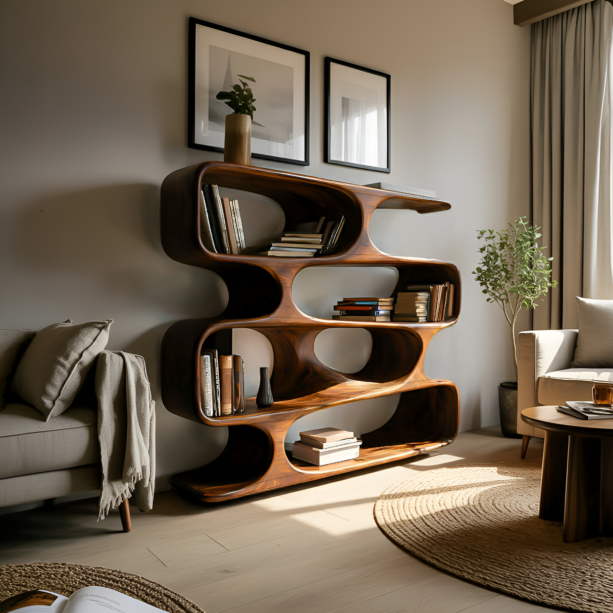Modern Curved Bookcase For Living Room Decor
