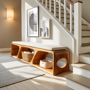 Mid Century Wood Bench For Warm Interior Spaces