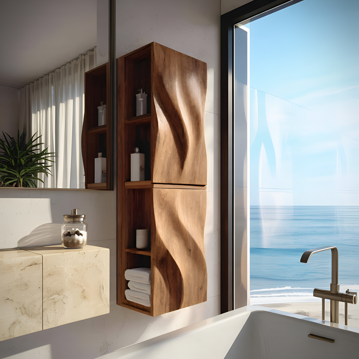 Luxury Bathroom Cabinet Wave Carved Doors For Bathroom