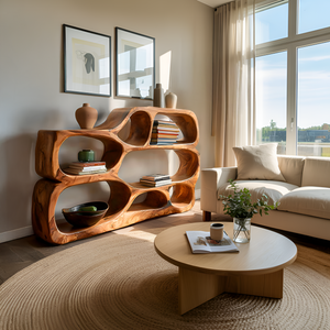 Artistic Curved Bookshelf For Living Room Styling