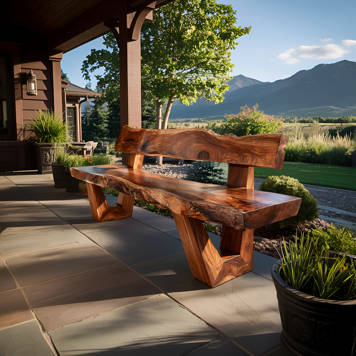 Modern Outdoor Wood Bench For Exterior Seating