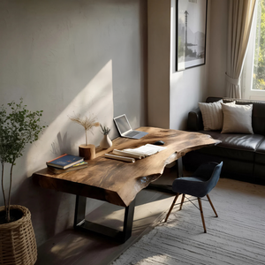 Farmhouse Wooden Live Edge Desk For Bedroom Decor