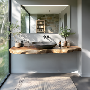 Rustic Bathroom Vanity With Live Edge Wood Detail