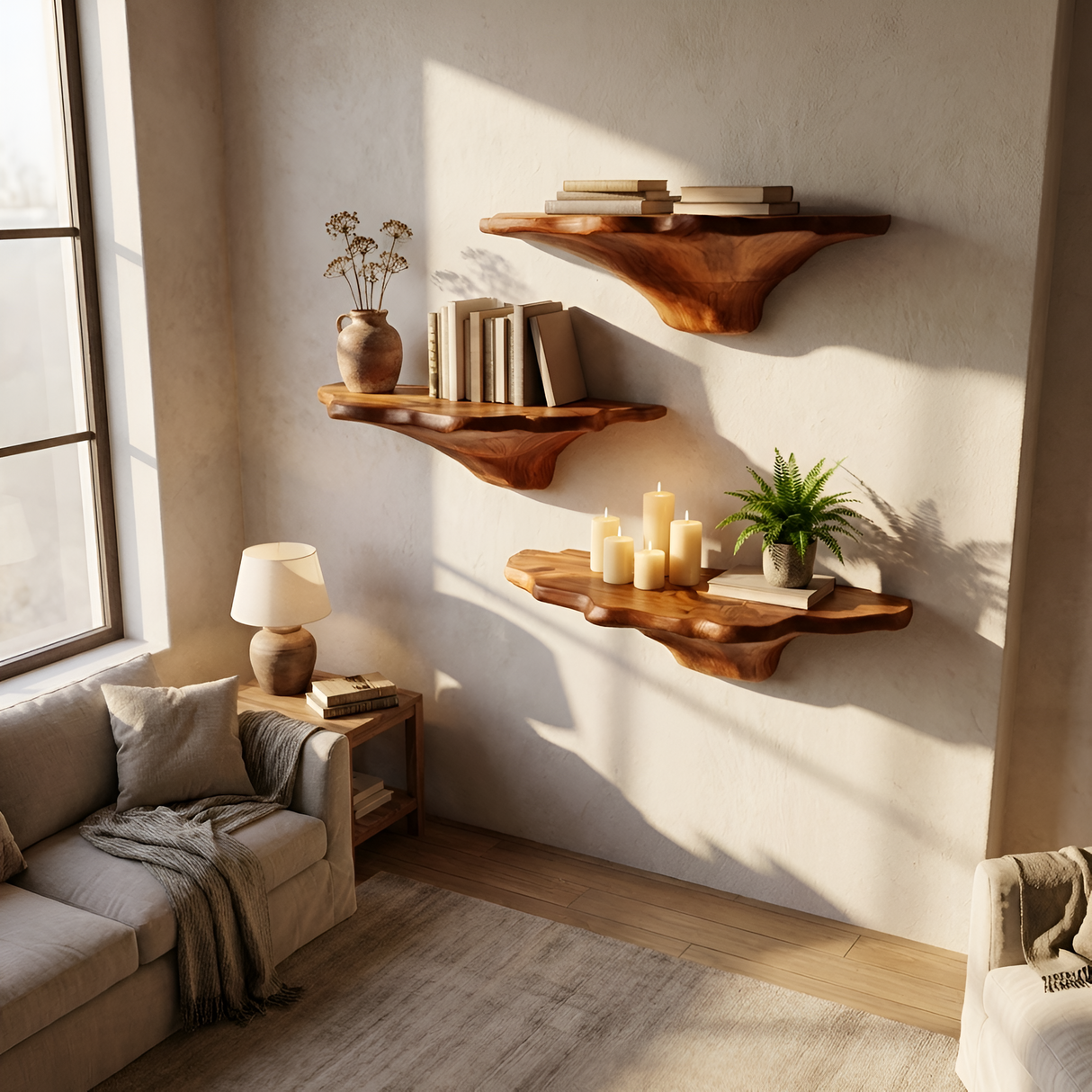Farmhouse Wooden Mushroom Shelf For Natural Bedroom Decor Style