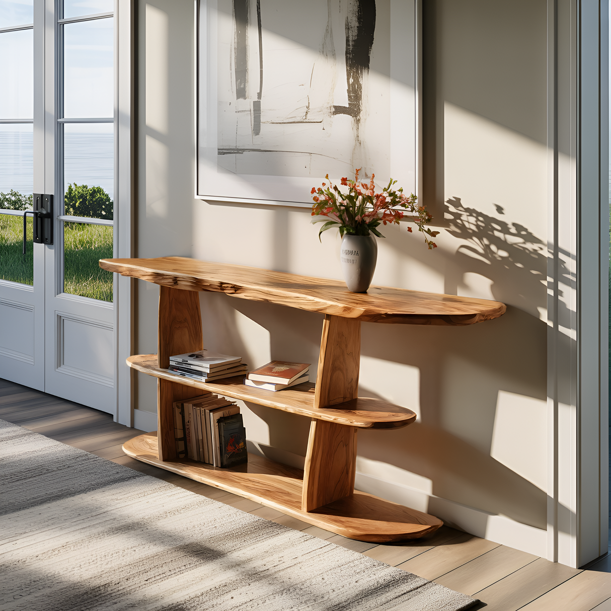 Mid Century Live Edge Console Table For Contemporary Decor