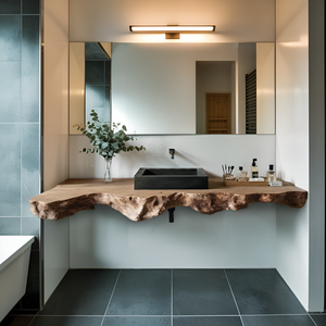 Live Edge Solid Wood Vanity For Rustic Bathroom