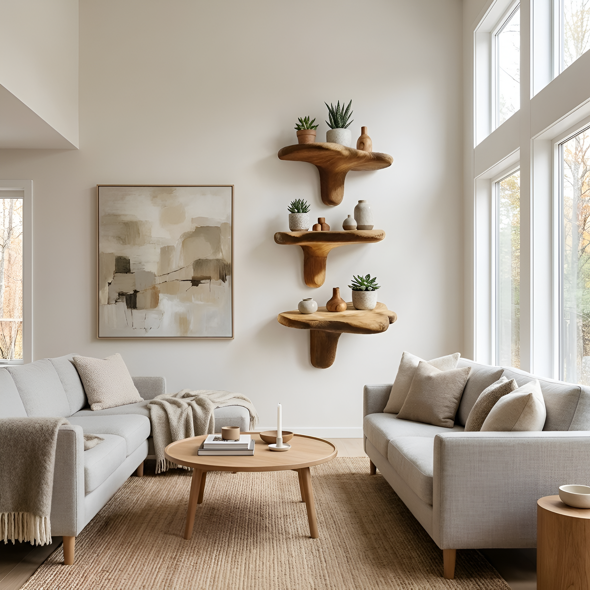 Handcrafted Wooden Mushroom Shelf For Modern Entryway Design