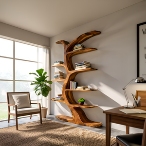 Modern Bookshelf Tree Inspired Curved Design For Living Room
