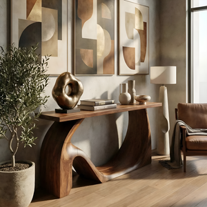 Modern Live Edge Console Table Artistic Solid Wood For Entryway Decor