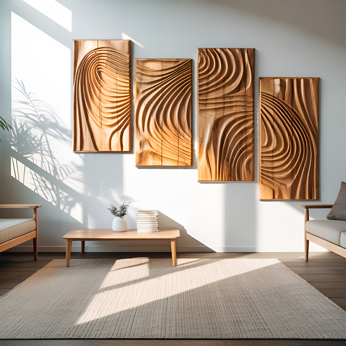 Carved Wall Art Panel With Abstract Wave Design For Hallway
