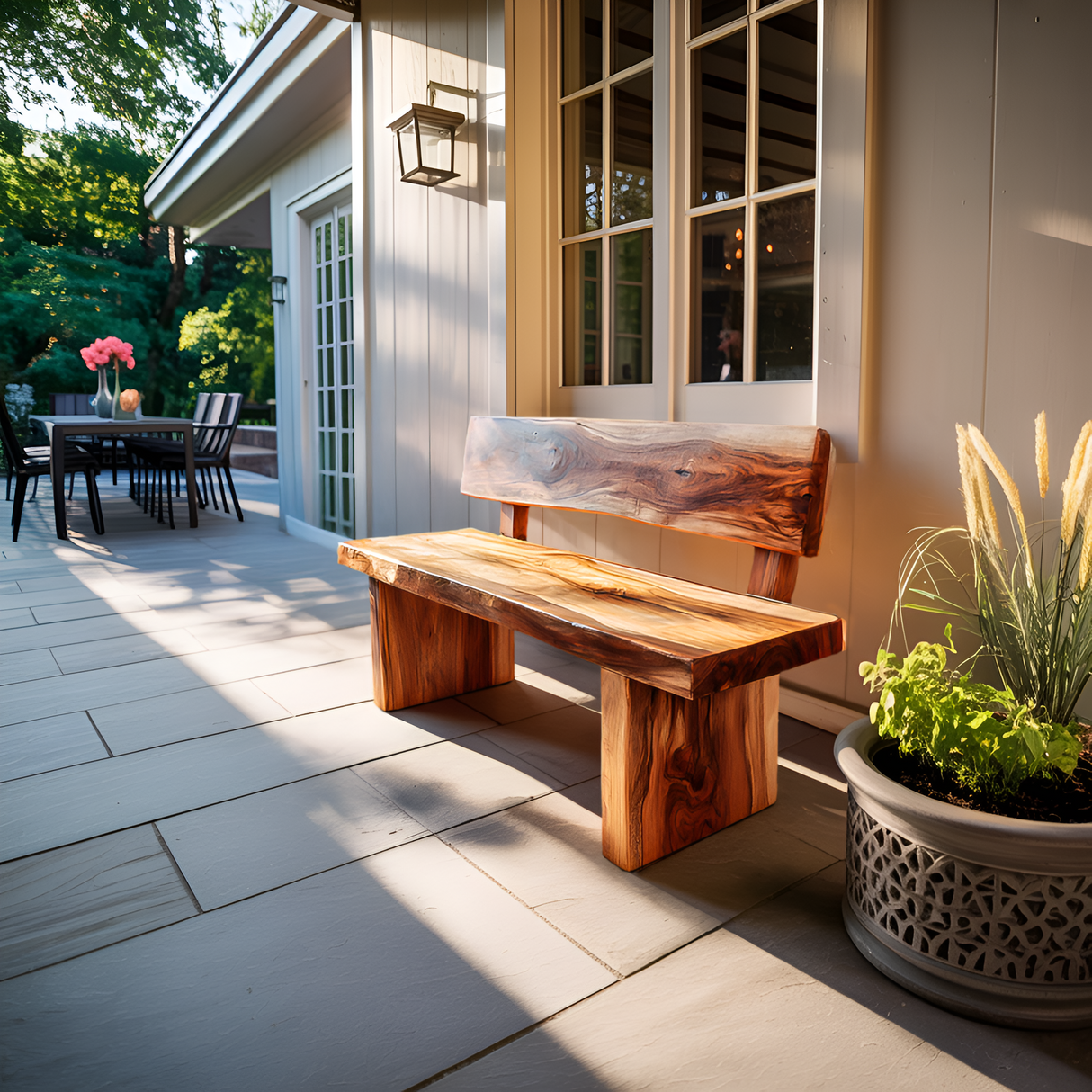 Handcrafted Outdoor Wooden Bench For Garden Or Patio