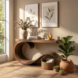 Handcrafted Sculptural Live Edge Console Table For Luxury Living Room