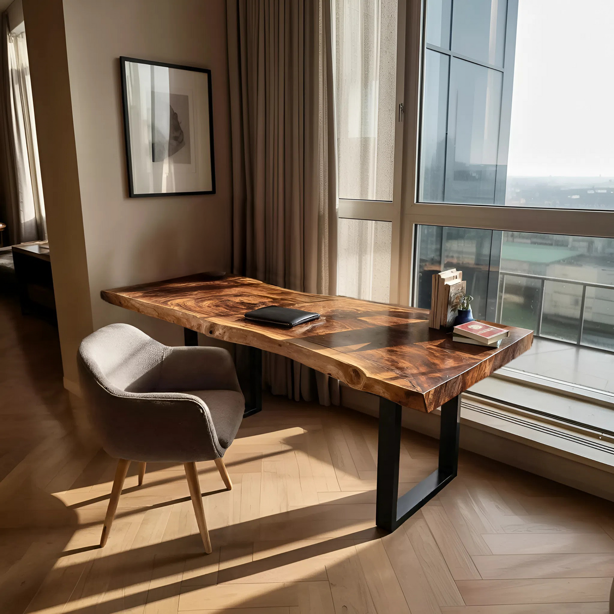 Handcrafted Wooden Live Edge Desk For Furniture Decor