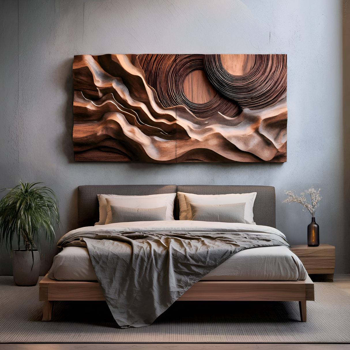 Layered Wave Wall Sculpture With Abstract Circles For Living Room