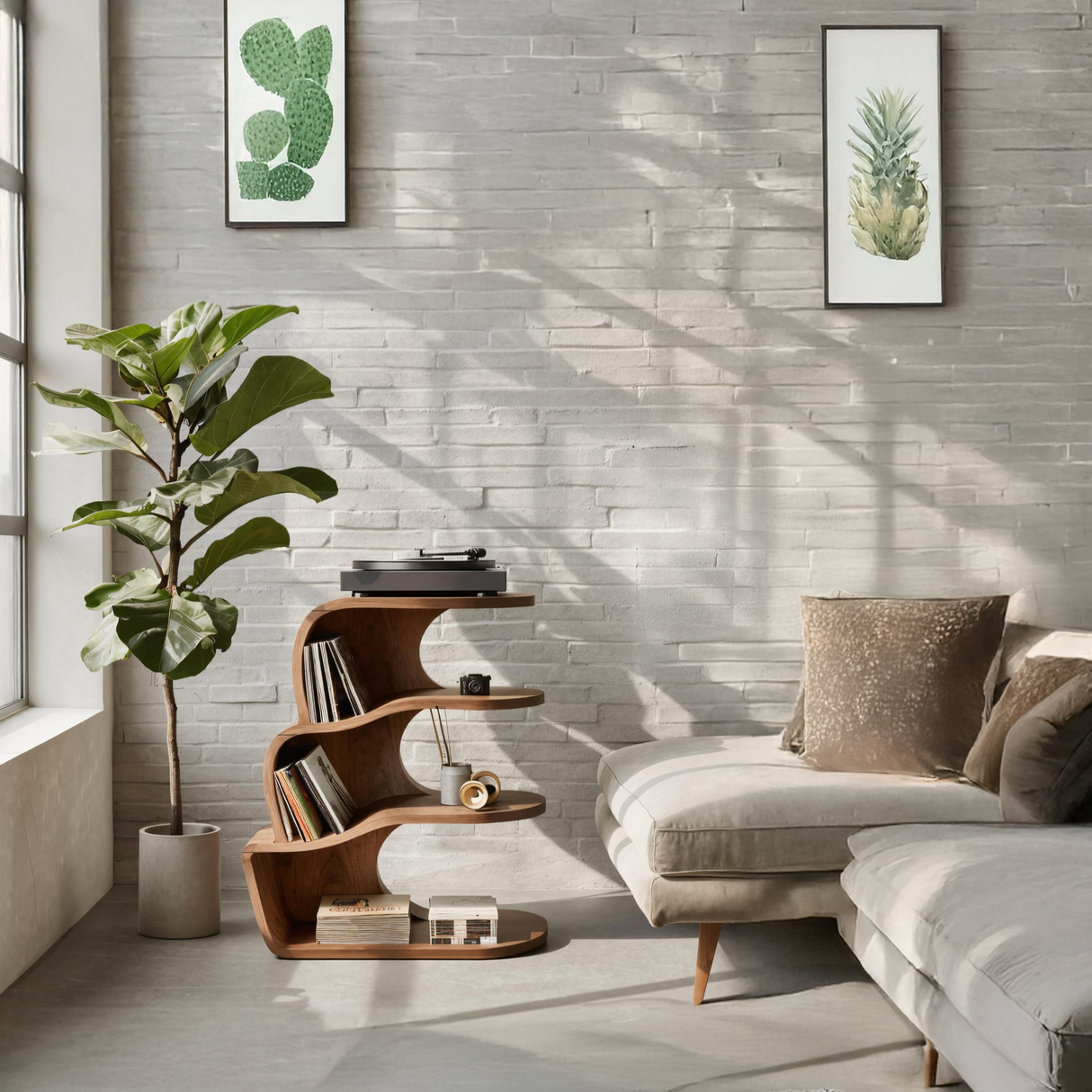 Farmhouse Wooden Record Player Cabinet For Entryway
