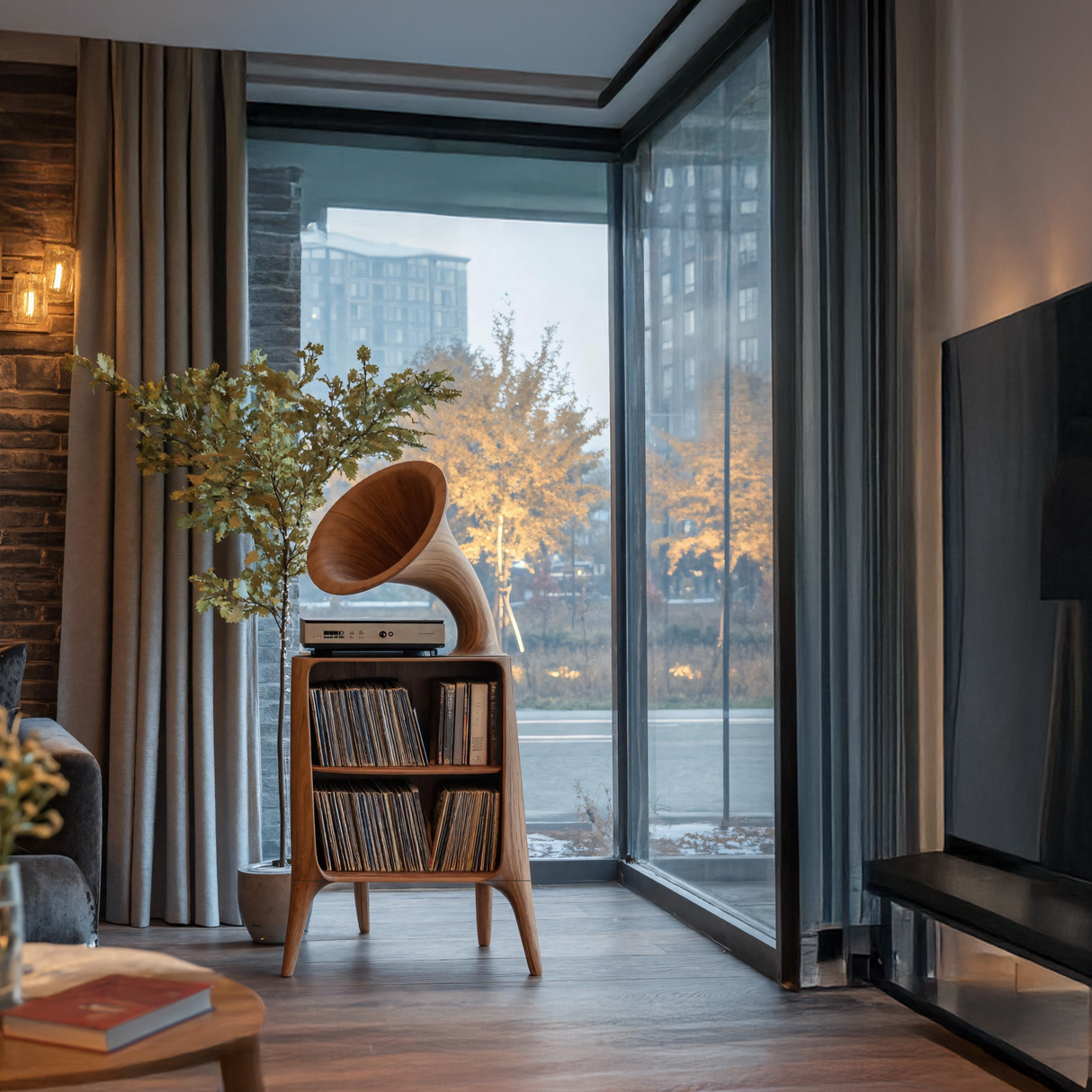 Mid Century Record Console Table For Livingroom
