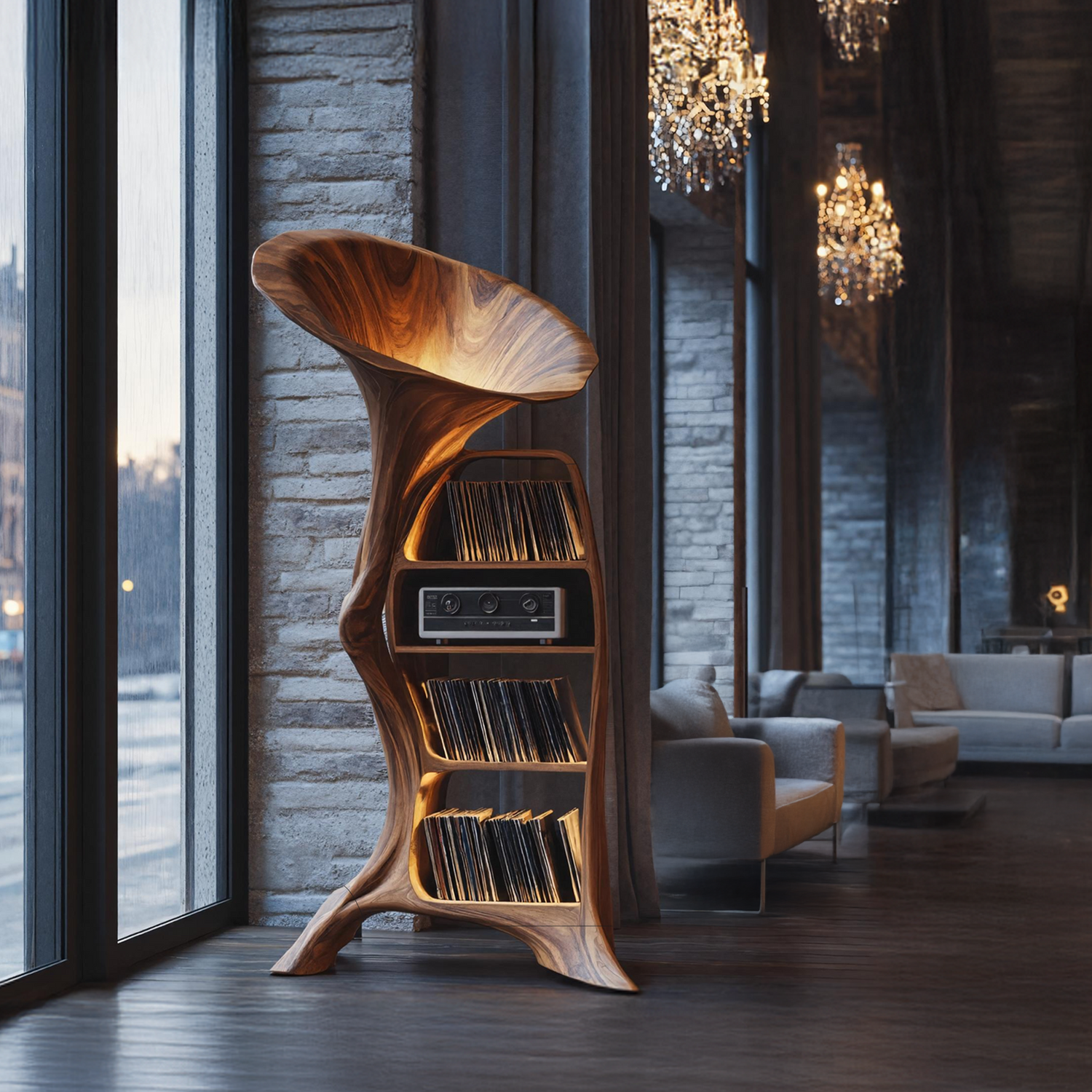 Handcrafted Wood Record Player Stand For Entryway
