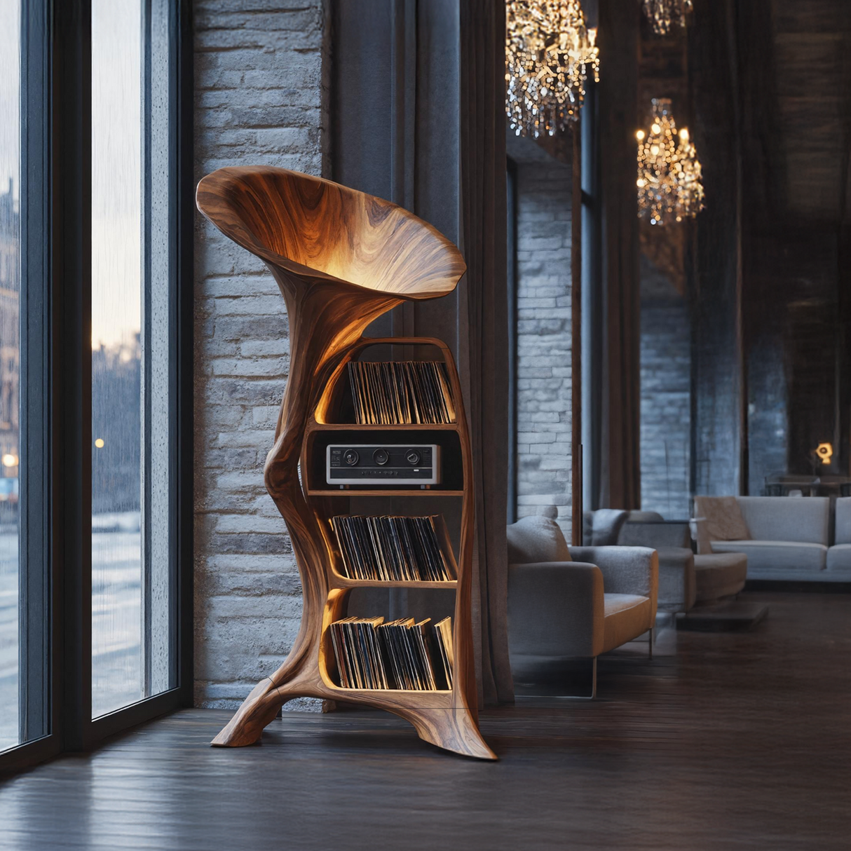 Handcrafted Wood Record Player Stand For Entryway